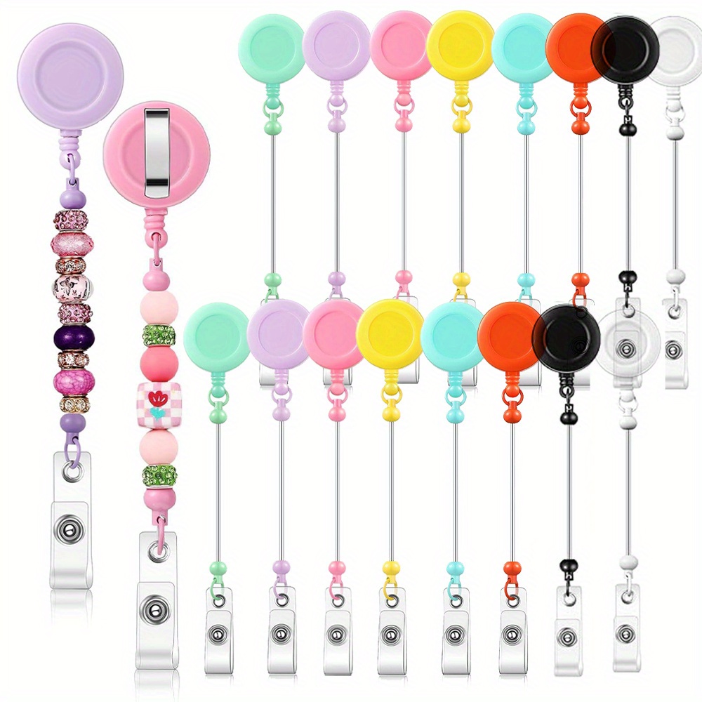 

16pcs Mixed Color Beadable Retractable Badge Reel Holders Clips, Diy Badge Holder Retractable Clip With Blank Beadable Keychain Bar, Christmas Gift For Women Nurse Teacher Office Diy Supplies