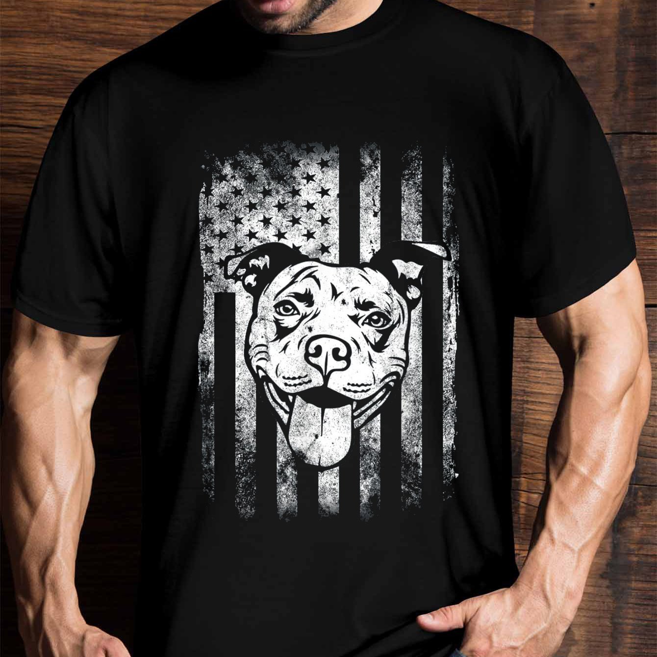 

Patriotic Pitbull Dog Lovers T-shirt, Men's Fun Graphic T-shirt, Short Sleeve Novelty T-shirt Classic Fit, Crew Neck, T-shirt