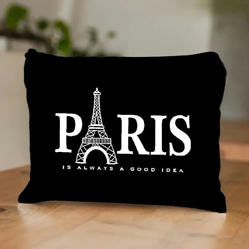 

Simple Eiffel Tower Print Durable Travel Toiletry Bag With Zipper Closure, Foldable And Lightweight Makeup Organizer For Daily Use And Travel