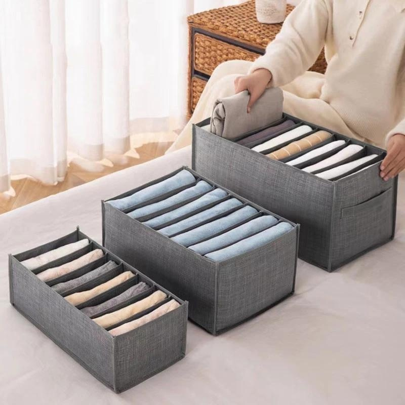 3pcs foldable canvas drawer organizer set space saving wardrobe closet storage boxes with   grids for jeans shirts sweaters details 5