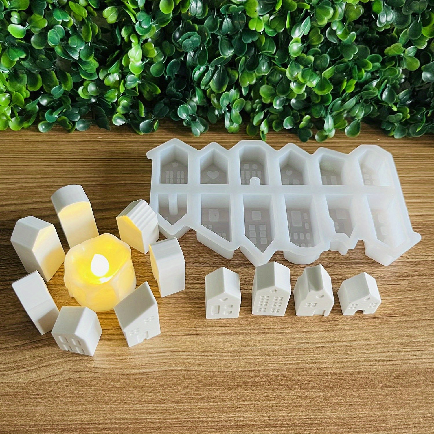 

Mold Set For Resin, Plaster, And Candle Crafting - Miniature House Shapes With Heart And Window Details For Diy Decorations And Tabletop Accents