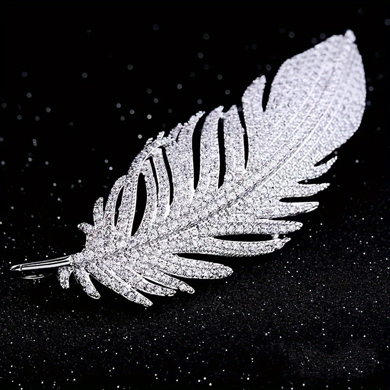 

2 Rhinestone Feather Brooches, Lapel Pins, Elegant Dress Accessories