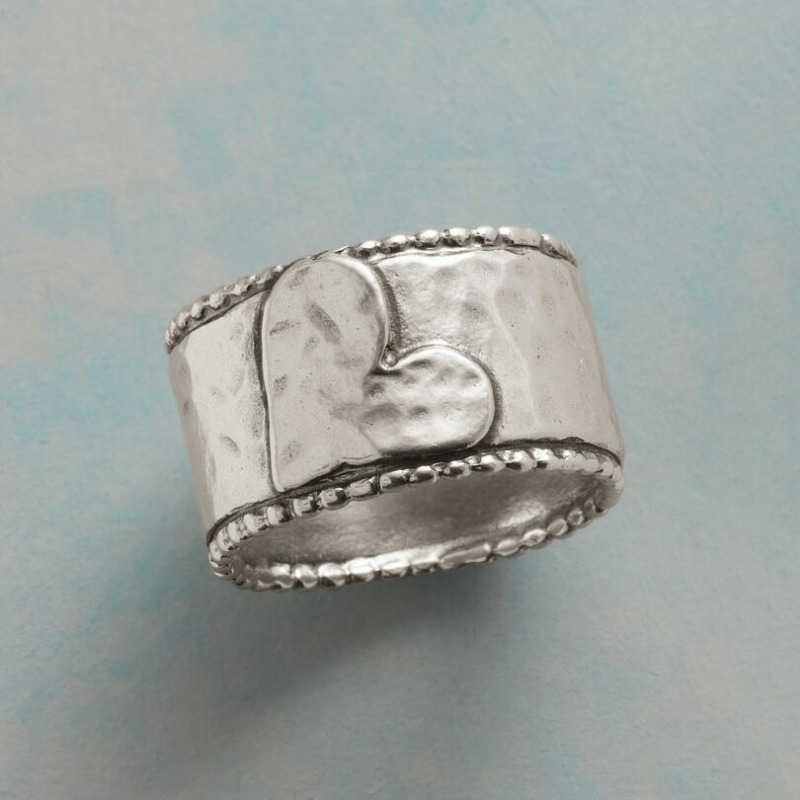 1pc vintage boho style handcrafted 925 silver plated copper wide band heart spinner ring for women   ideal for daily wear christmas gift 0