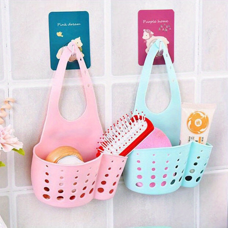 1pc solid color simple silicone sink openwork cutlery rag brush pvc drain storage basket button removable details 5