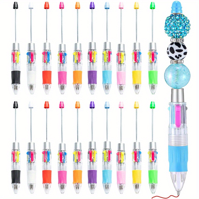 

20 Pieces 4 In 1 Multicolor Beadable Plastic Ballpoint Pens Diy Craft Pens Making Gifts School Office Supplies