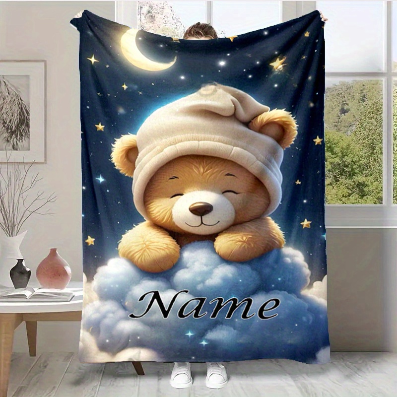 

Personalized Cute Bear Fleece Blanket - Custom Name, Soft & Warm For Bed, Sofa, Picnic | Ideal Christmas & Gift