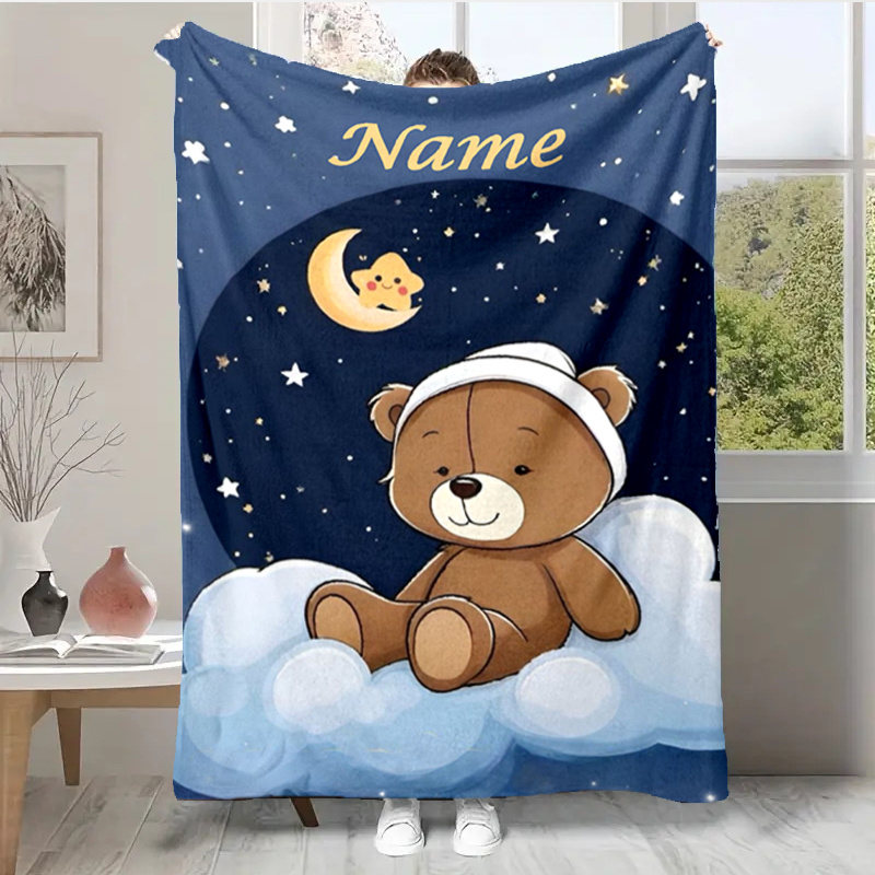 

Personalized Cute Bear Fleece Blanket - Custom Name, For Bed, Sofa, Picnic | Ideal Christmas & Halloween Gift