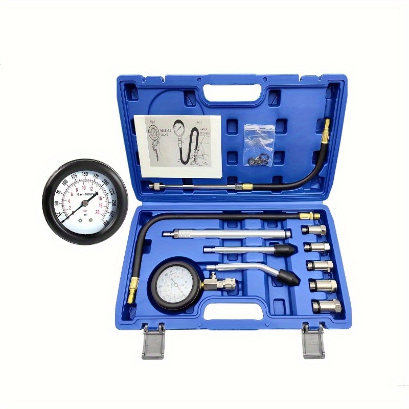 TEMU 11-pack Cylinder Tester Gas Engine Instrument Kit Tools Car Motorcycle Car Cylinder Pressure Gauge Car Testing Multifunctional Cylinder Pressure Tester Car Engine Cylinder Pressure Testing Table