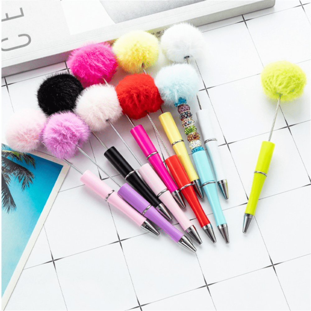 

20 Pieces Fluffy Beadable Ballpoint Pens Assorted Fuzzy Plastic Beaded Pens Retractable Beaded Pens For Diy Craft School Office Supplies