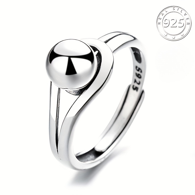 

1pc Exquisite S925 Sterling Silver Geometric Round Ball Unique Design Open Ring - Simple Yet Elegant Accessory For Any Occasion - Lightweight, High-quality Jewelry For Women And Men