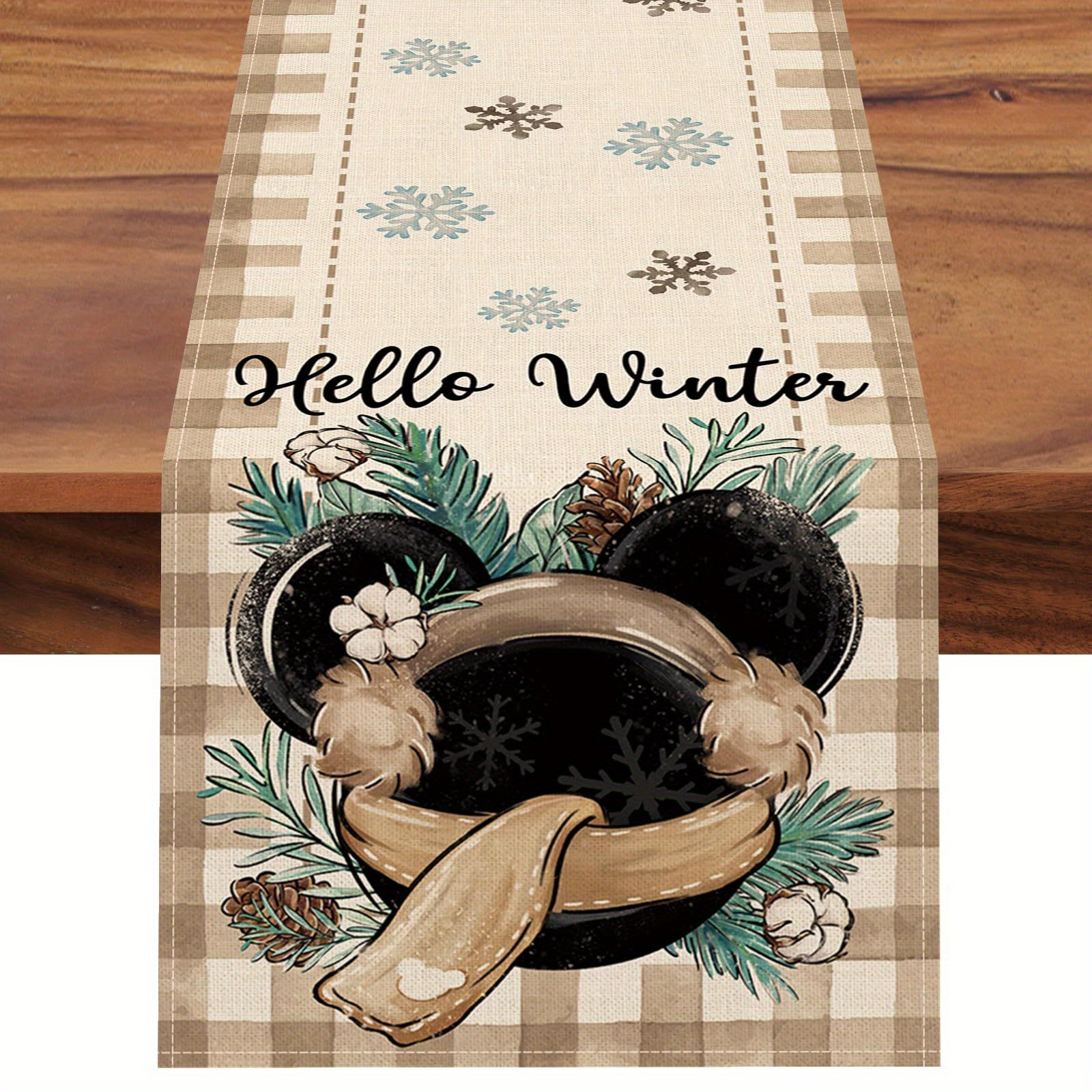 

Festive Christmas Tablecloth - Cartoon Mouse & Snowflake Design, Polyester, Perfect For Holiday Home Decor & Parties