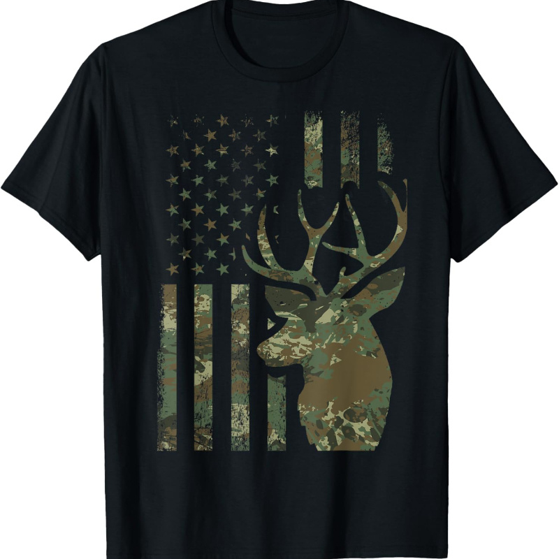 

Camo American Flag Hunting Gift For Elk Deer Hunter Men T-shirt