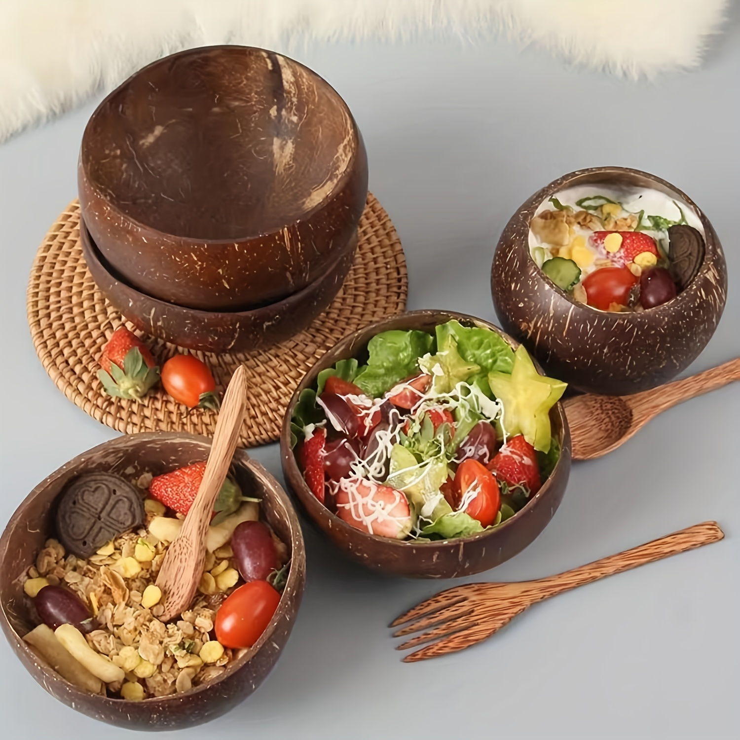 

Sustainable 4pcs Set With Wooden Spoons - Vegan, Salads & , Ideal For Home & Restaurant Use