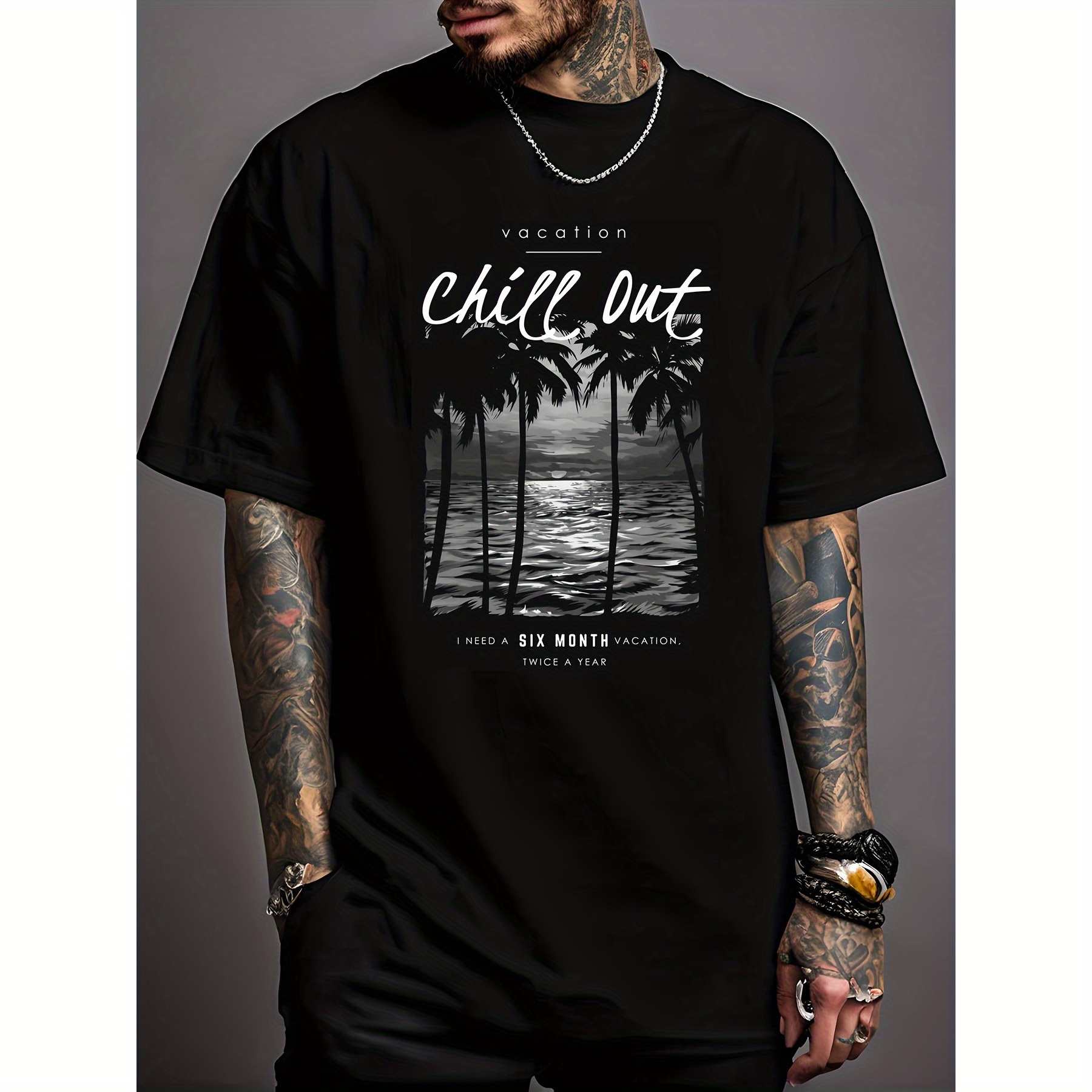 

Palm Tree Creative Printing T-shirt, 220g High Quality Cotton Short Sleeve Shirt-breathable, Comfortable, Slightly Stretchy, Casual And Fashionable Men's Summer Top