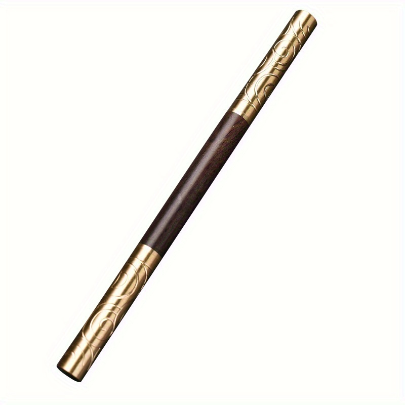 elegant double headed black sandalwood rosewood tea knife with golden hoop stick   warping     and   details 4