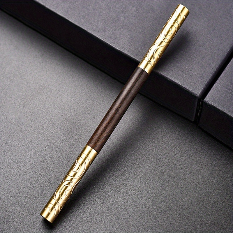 elegant double headed black sandalwood rosewood tea knife with golden hoop stick   warping     and   details 9