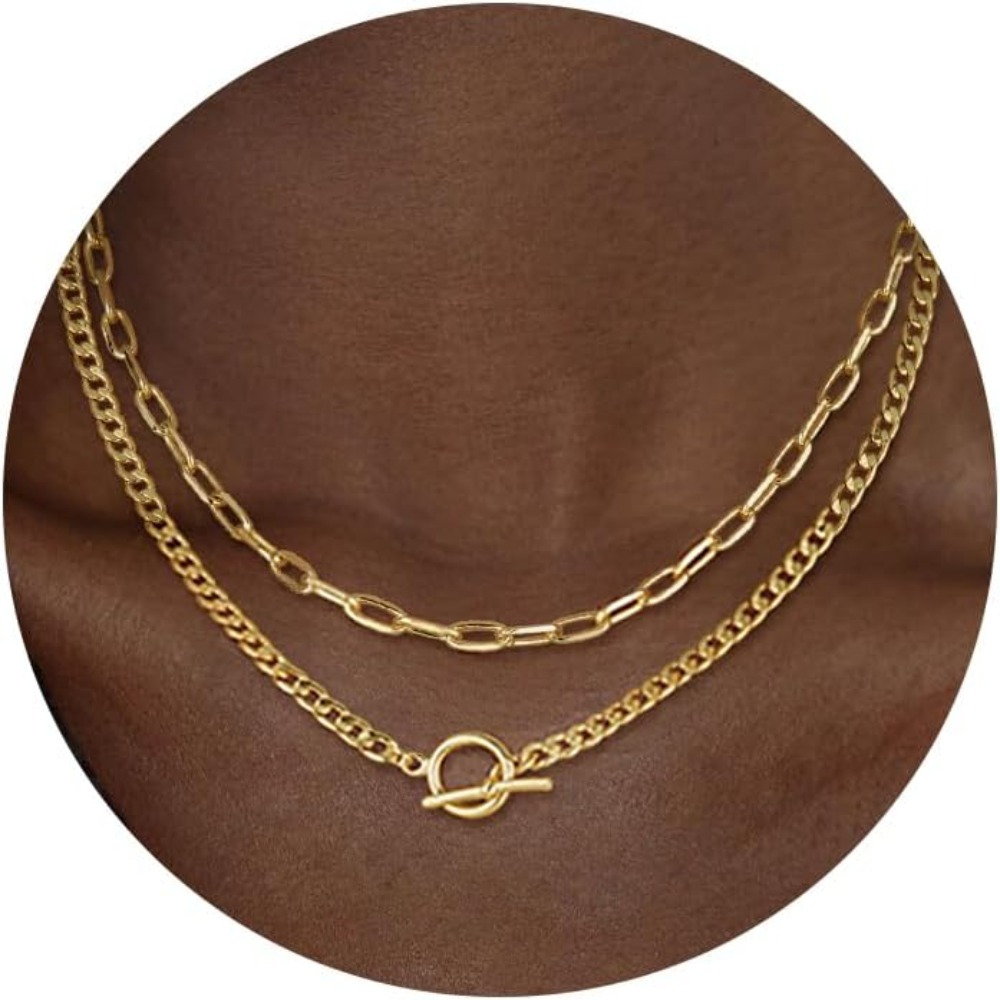 

Temperament Trend Layered Necklace Female, Golden Necklace Female Fashion Cuba Chain Necklace Clip Chain Female Fashion Chunky Jewelry.