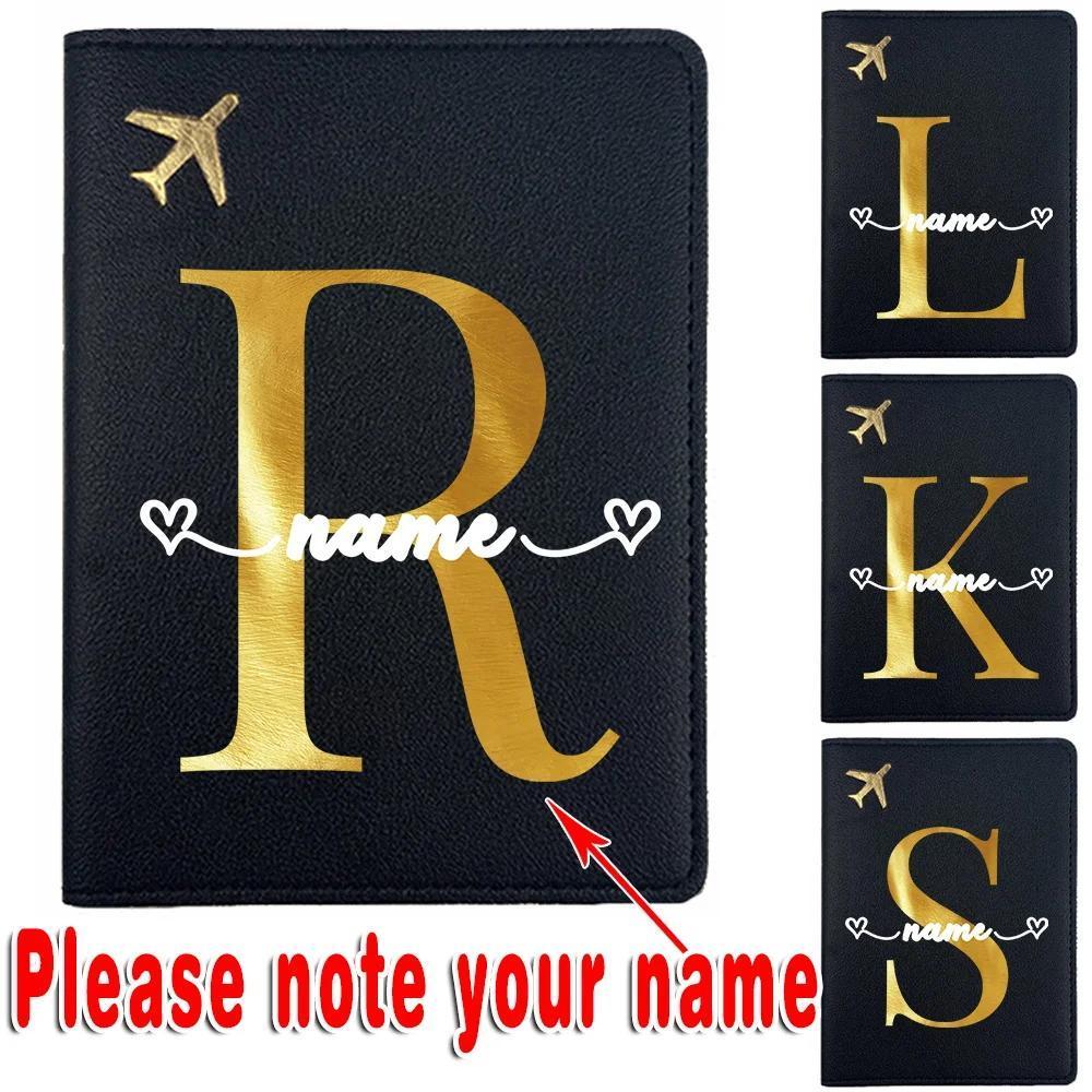 

Customizable Pu Passport Cover With Airplane And Heart Design, Personalized Name Letter Print, Non-closing, Rfid Blocking, Travel Organizer Wallet Purse