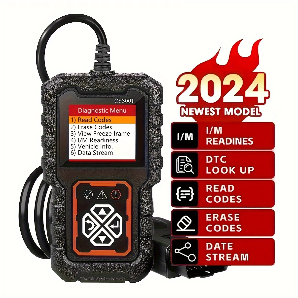 

2024 Obd-ii Scanner, Car Diagnostic Tool, Engine Code Reader, Can Mode, 6 Languages, , Dtc Lookup & I/m Readiness, 0-36v , Battery Not Included