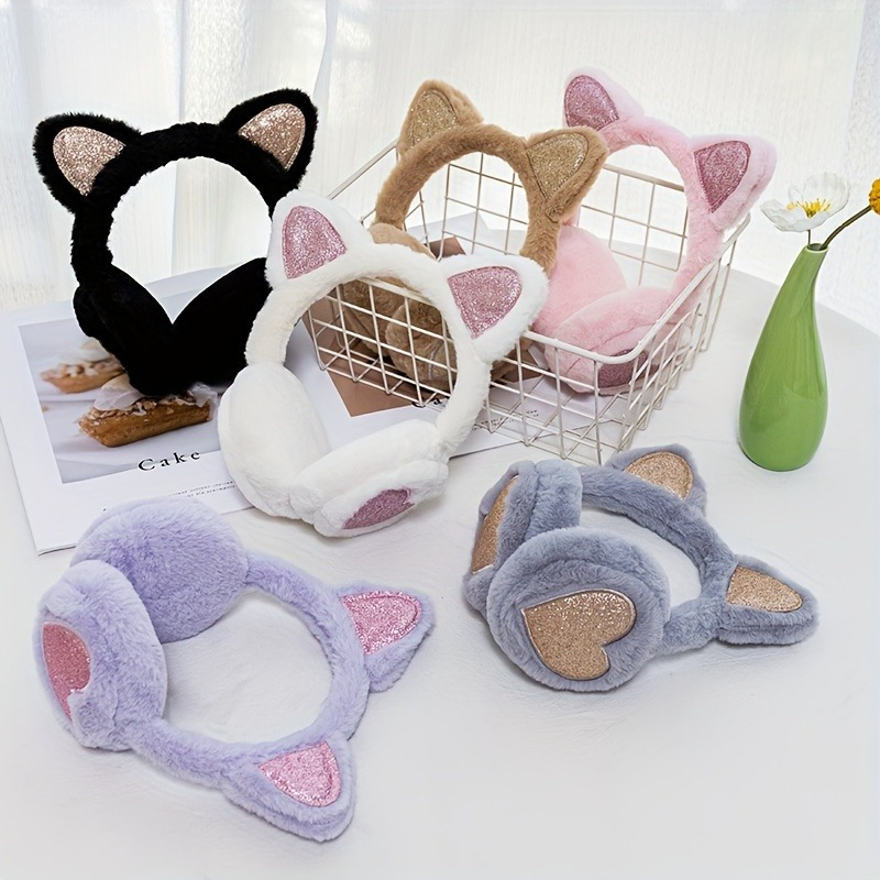 

1pc Cozy Cat Ear Headband Earmuffs - Woven Polyester Fiber, Ideal For Normal Hair - Festive Ear Warmers For Winter Activities, Perfect For Christmas And Gifts