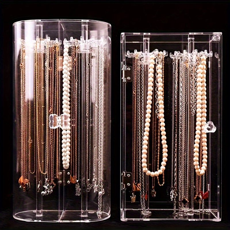 

1pcs Acrylic Necklace Holder - Clear, Dustproof Jewelry Display Stand With 360° Rotatable Design For Necklaces, Watches & Chains - Plastic Organizer Tower