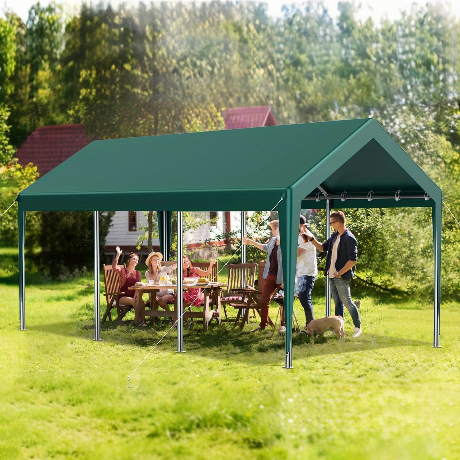 

12x20ft Heavy Duty Carport, Portable Car Canopy Garage Boat Shelter Party Tent, Uv Resistant Waterproof Carport Canopy With 4 Wind-resistant Ropes (green)