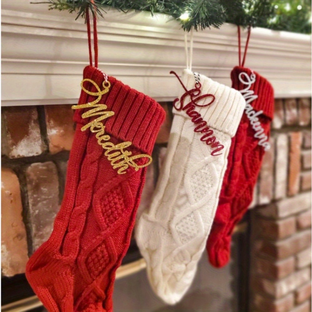 

1pc Personalized Acrylic Christmas Stocking Name Tags, Custom Gift Wrapping Labels, Wedding Favor Tags, , Unique Christmas Gift Embellishments - Available In Red, Golden, Silver Grey, Green