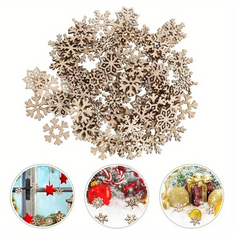 

50/100 Pack Unfinished Wooden Snowflake Shapes For Christmas Tree Decorations, Holiday Diy Crafts & Gift Tags, Rustic Wood Slice Ornaments - 23mm/0.91 Inch