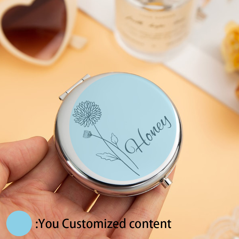 

Elegant Stainless Steel Personalized Compact Mirror - Custom Engraved Name, Floral Design, Pocket Size, Gift For Bridesmaids, Birthday, Wedding, Bridal Party, Teacher Appreciation, Mother's Day - 1pc