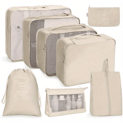 8 pcs solid color luggage bag sets lightweight versatile organizers packaging cubes