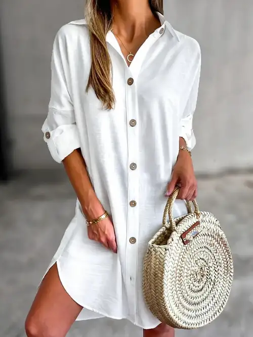 button up collared shirt dress, casual long sleeve slit side maxi dress with pocket, women's clothing | High-quality & Affordable | Temu button up collared shirt dress, casual long sleeve slit side maxi dress with pocket, women's clothing | High-quality & Affordable | Temu