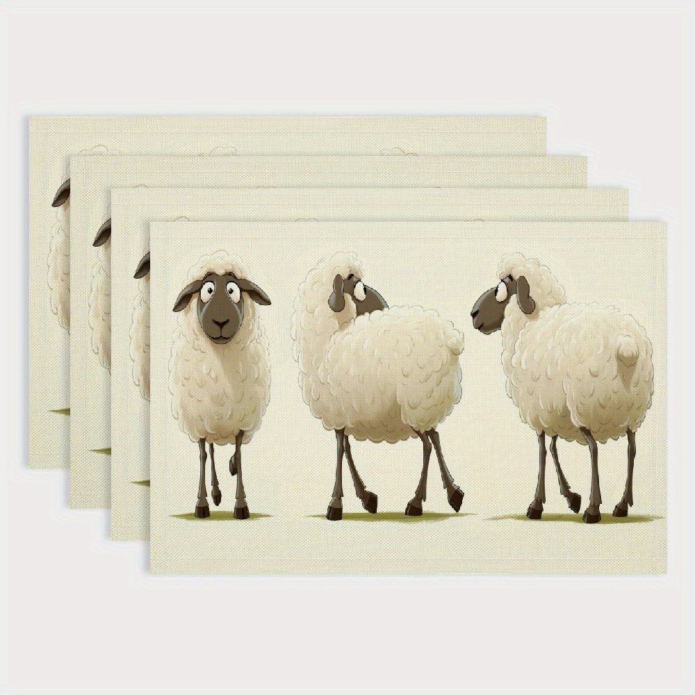 

4pcs Set Of Adorable Sheep Linen Placemats - Perfect For Birthday Parties, Holiday Celebrations & Everyday Dining Decor