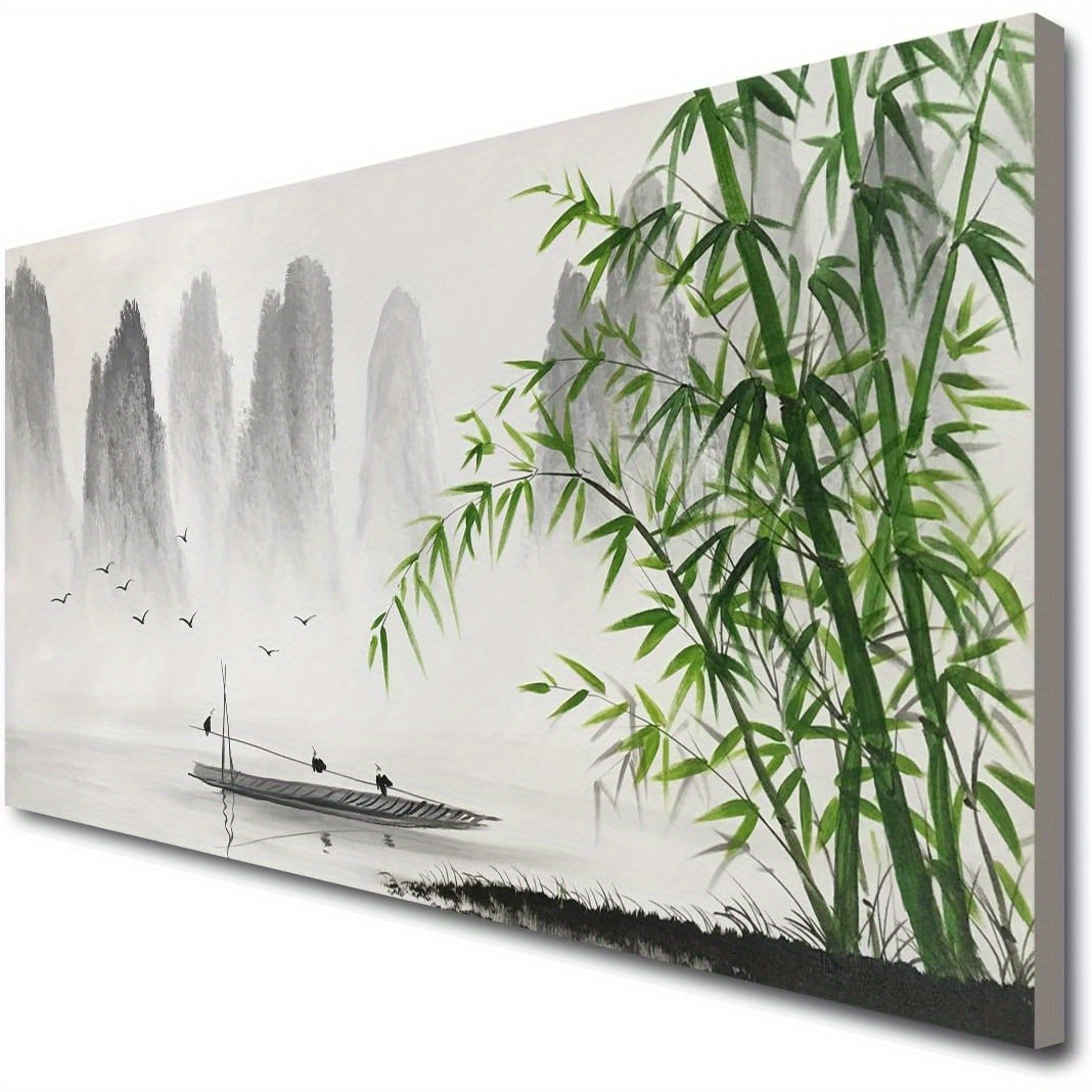 

Large Scale Black And White Traditional Chinese Painting, Modern Landscape Oil Painting, Mural Painting, Handmade Bamboo Art, Wrapped Canvas Painting