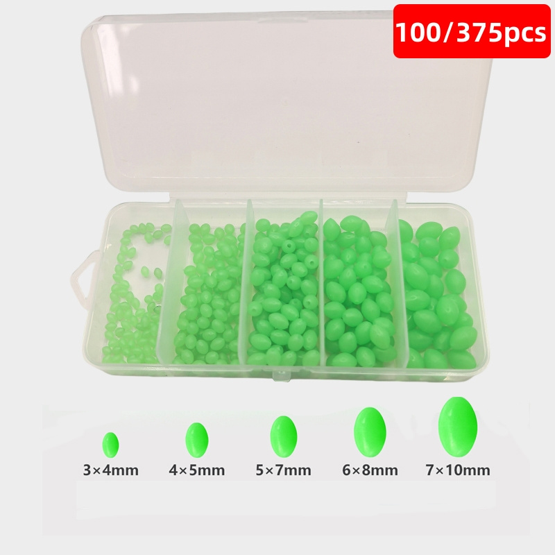 

Luminous Green Oval Soft Plastic Fishing Beads - 100/375 Pcs - Anti-collision - Fishing Gear Accessories