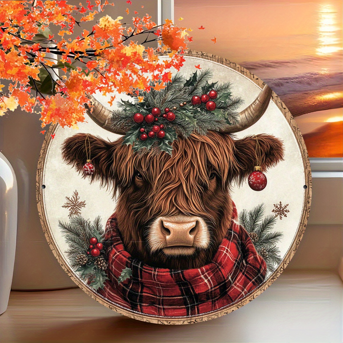 TEMU Panneau en aluminium Vache Rétro Mignonne, Pièce Unique, Décoration Murale Métallique Intérieure et Extérieure, Art en Laiton Décoration