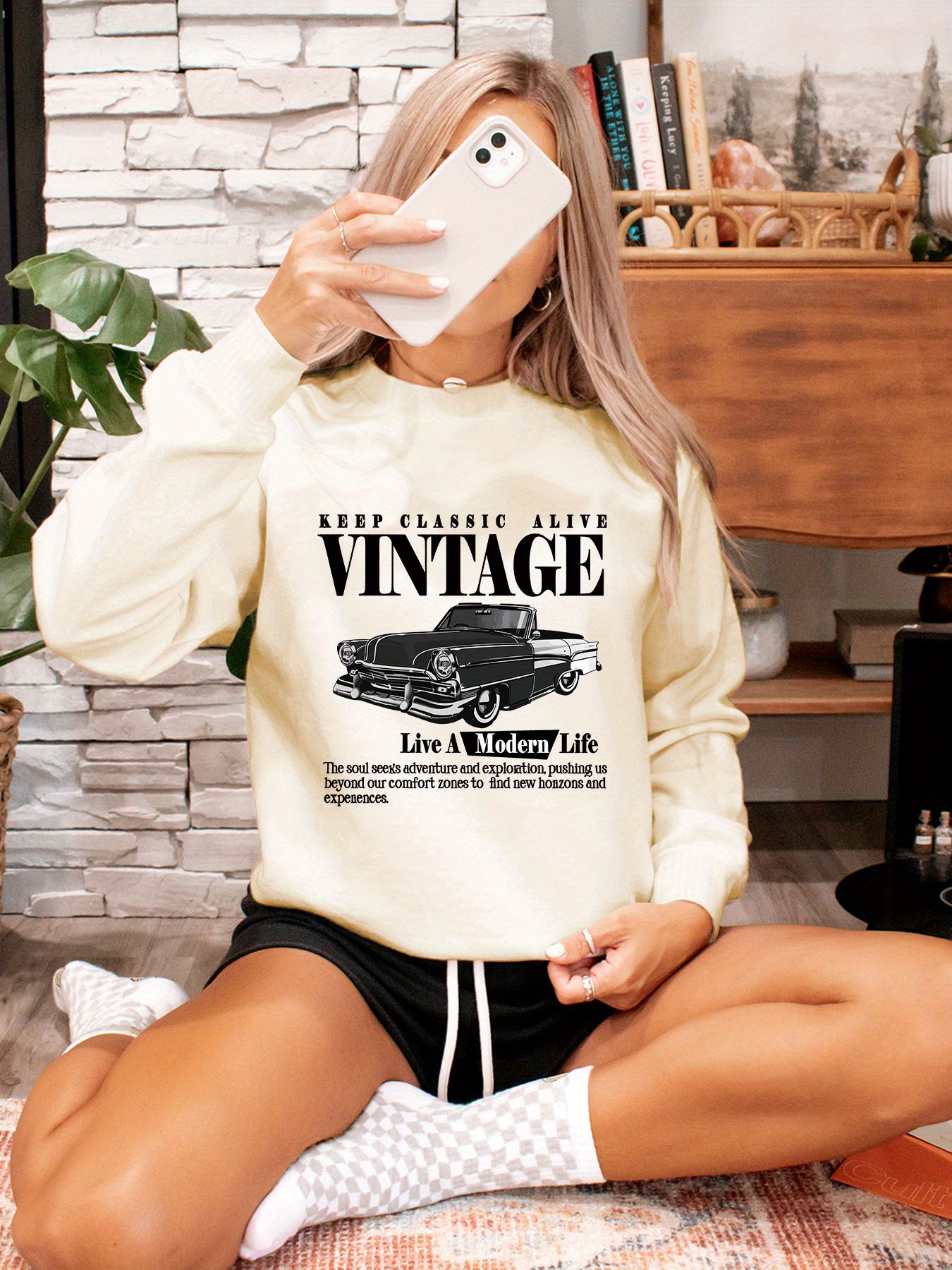 Crewneck Sweatshirts Letter Graphic Sweatshirt Women's Vintage