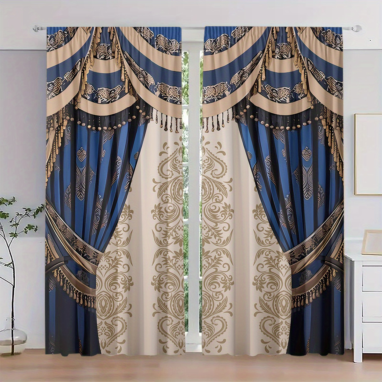 

2- Pattern - Curtains, Polyester Rod Drapes, Sanded , Art For , & Decor -