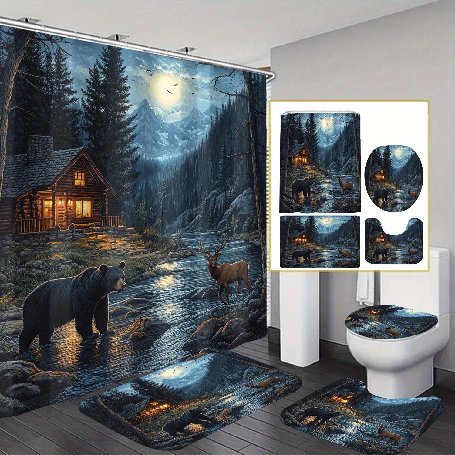 

- Bathroom Divider Bear And , Graphic , - Polyester , - Non-woven , Includes 1pc/4pc Set