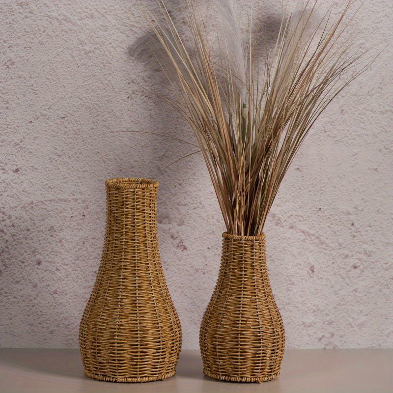 

Handmade Vintage Rattan Floor Vase: Indoor Decoration, Balcony, Coffee Table, Flower Tube - Plastic Material