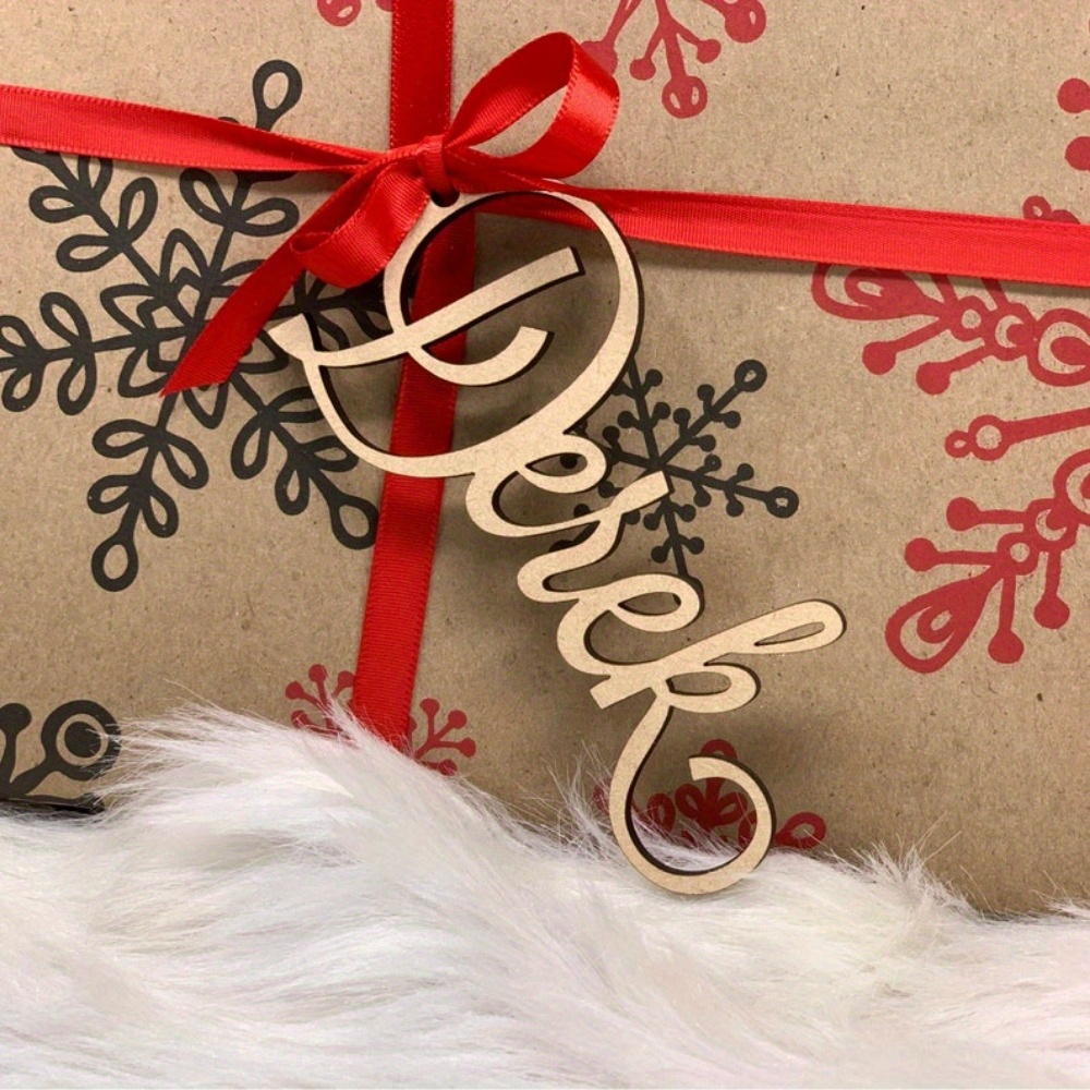 

Custom Acrylic/wood Name Tags - Personalized Gift Labels For Holidays, Weddings & More - Available In Light Brown, White, Red