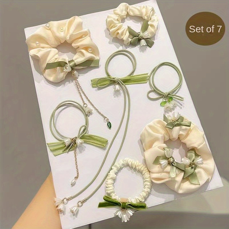 

7pcs Set Lily Flower Hair Ties High Elasticity Durable Korean Style Headbands Fresh Girls Hair Bands