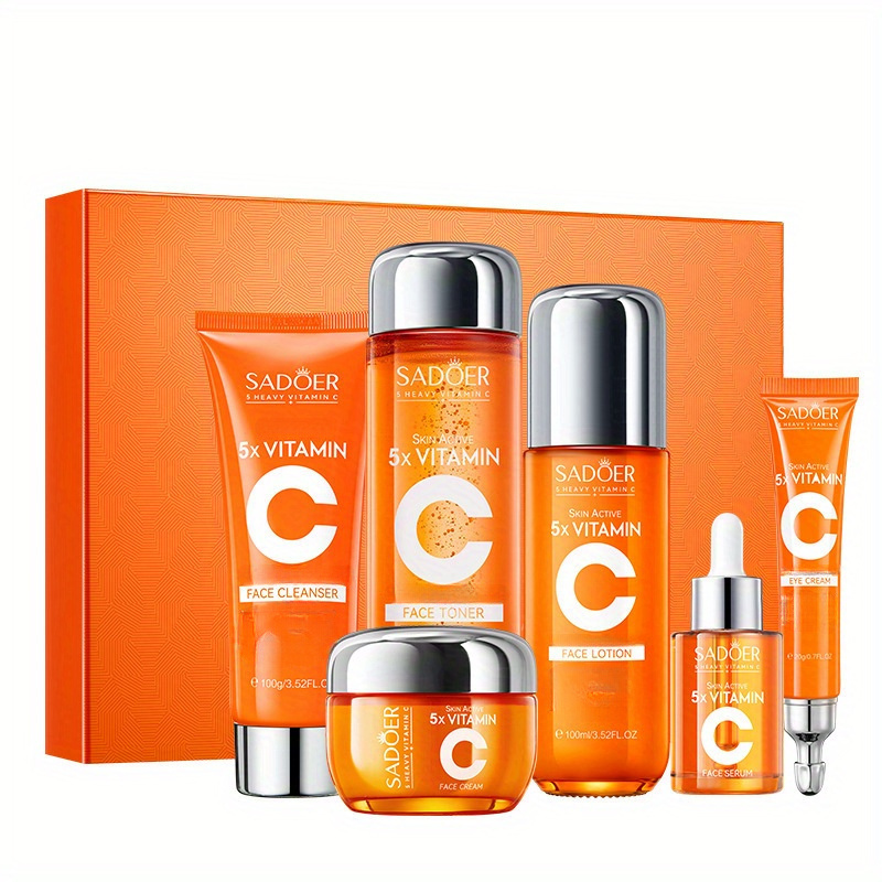 TEMU 5 Vitamin C Skincare Gift Set, Moisturizing, Nourishing & Rejuvenating Skincare Set