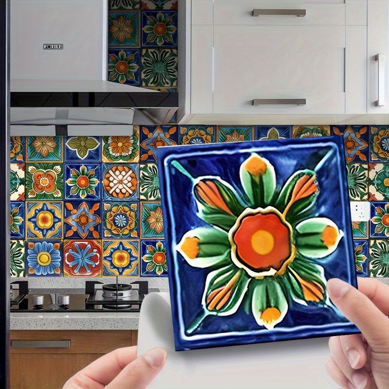 

24pcs Vintage Moroccan Tile Stickers Set - Waterproof, Oil-proof & Removable For Bathroom, Kitchen & Home Decor - Horizontal Square Plastic Hanging Tiles