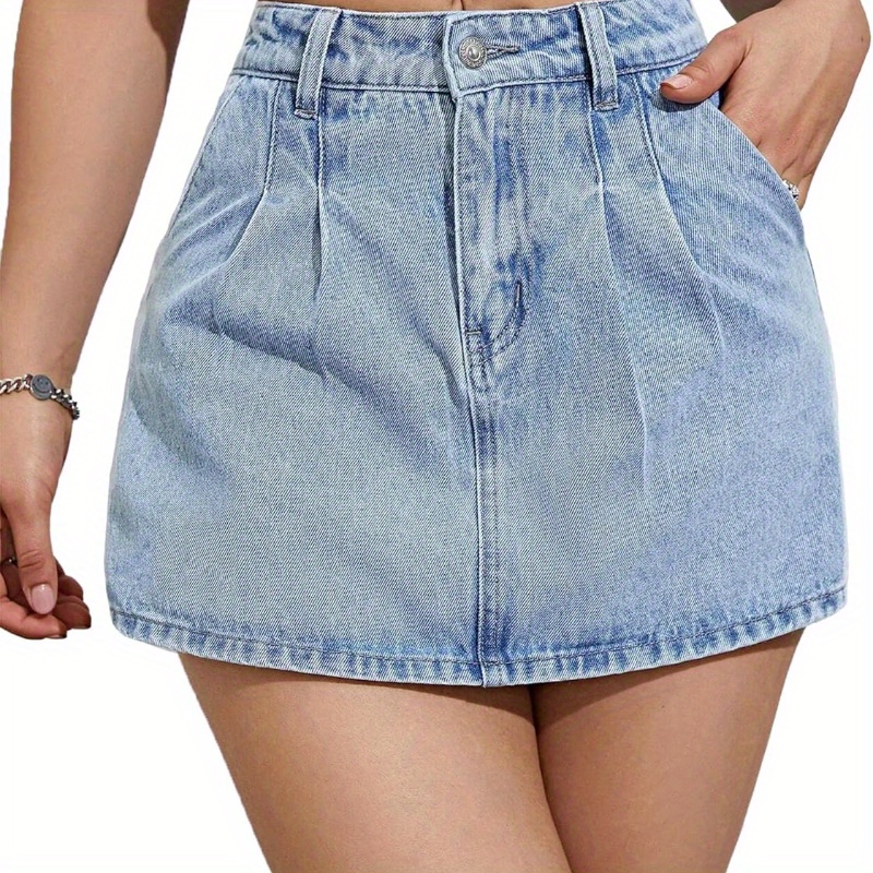 

Women's Denim Skirt High Waist Casual Denim Skort Women Mini Jean Skirt Shorts Fold Pleated Design.