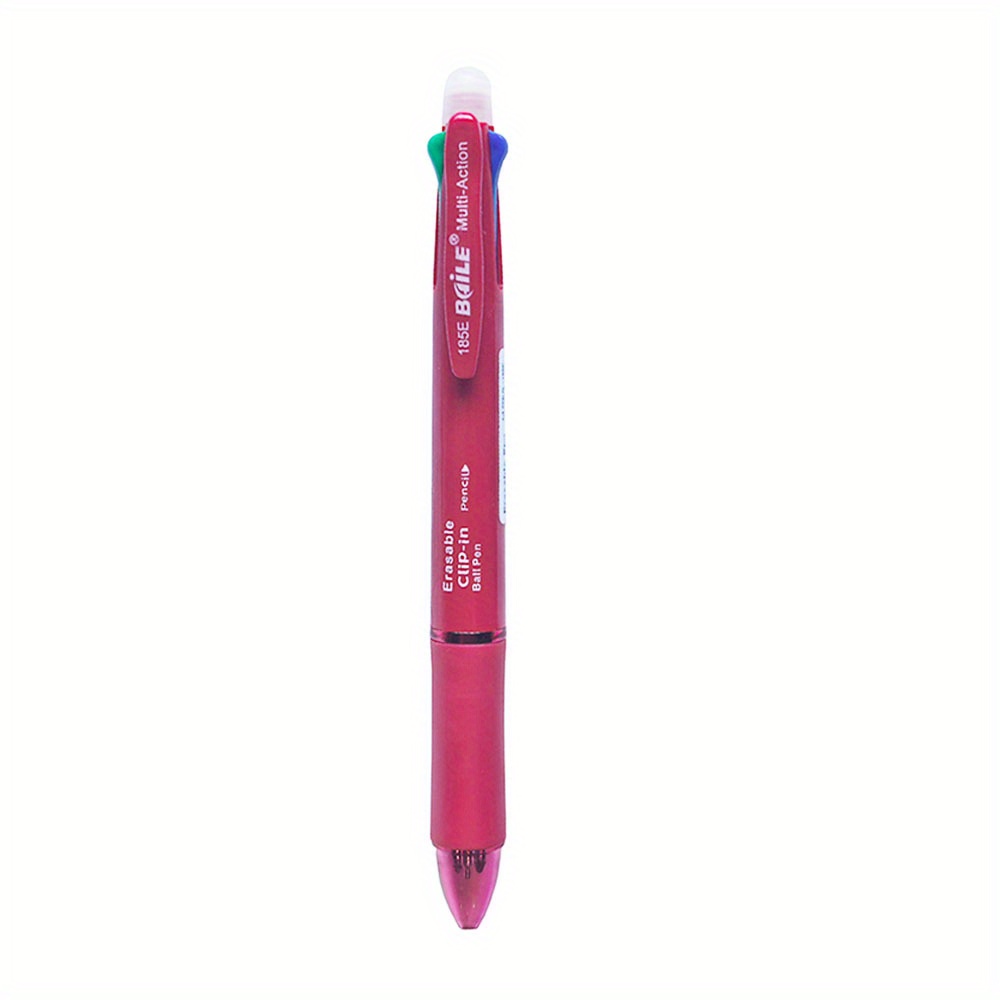 Image of Five-in-one Erasable Pen With Black, Blue, Red, And Green Pen Cores, 0.5 Automatic Pencil, Color Pen, Press Erasable Pen, Multifunctional Pen, Sketching, Painting, Writing, Office Supplies