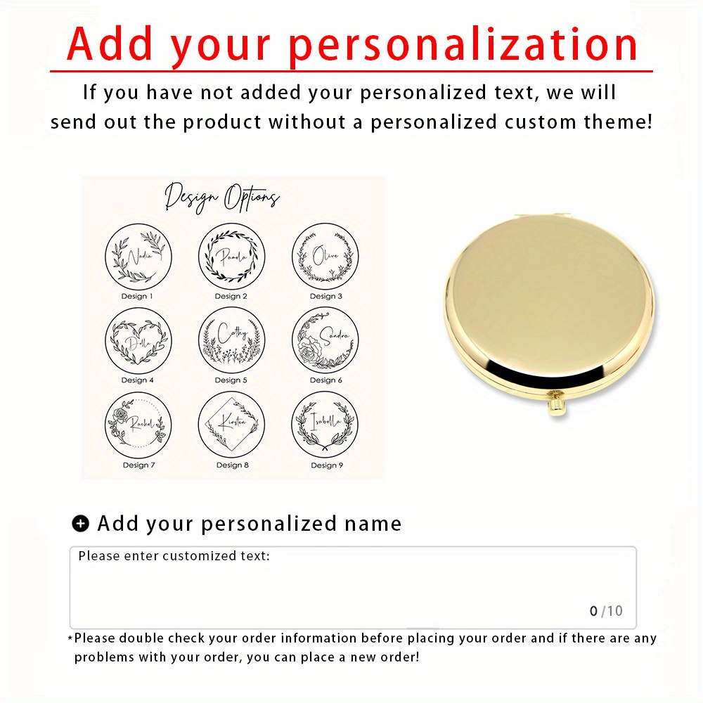 TEMU [customization] 1pc Personalized Custom Makeup Mirrors, Bridal Gifts, Bridal Shower Gifts, Custom Gifts For Bridesmaids, Engraved Keepsake