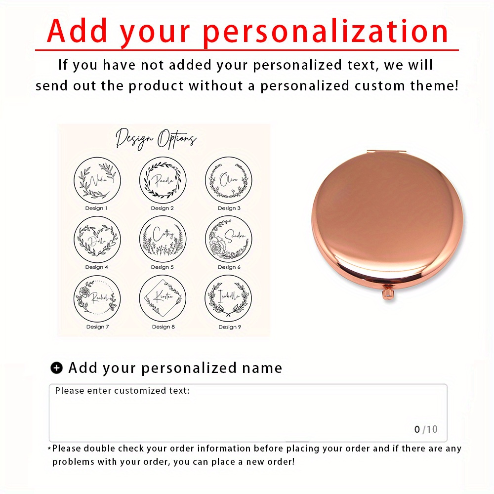TEMU [customization] 1pc Personalized Custom Makeup Mirrors, Bridal Gifts, Bridal Shower Gifts, Custom Gifts For Bridesmaids, Engraved Keepsake