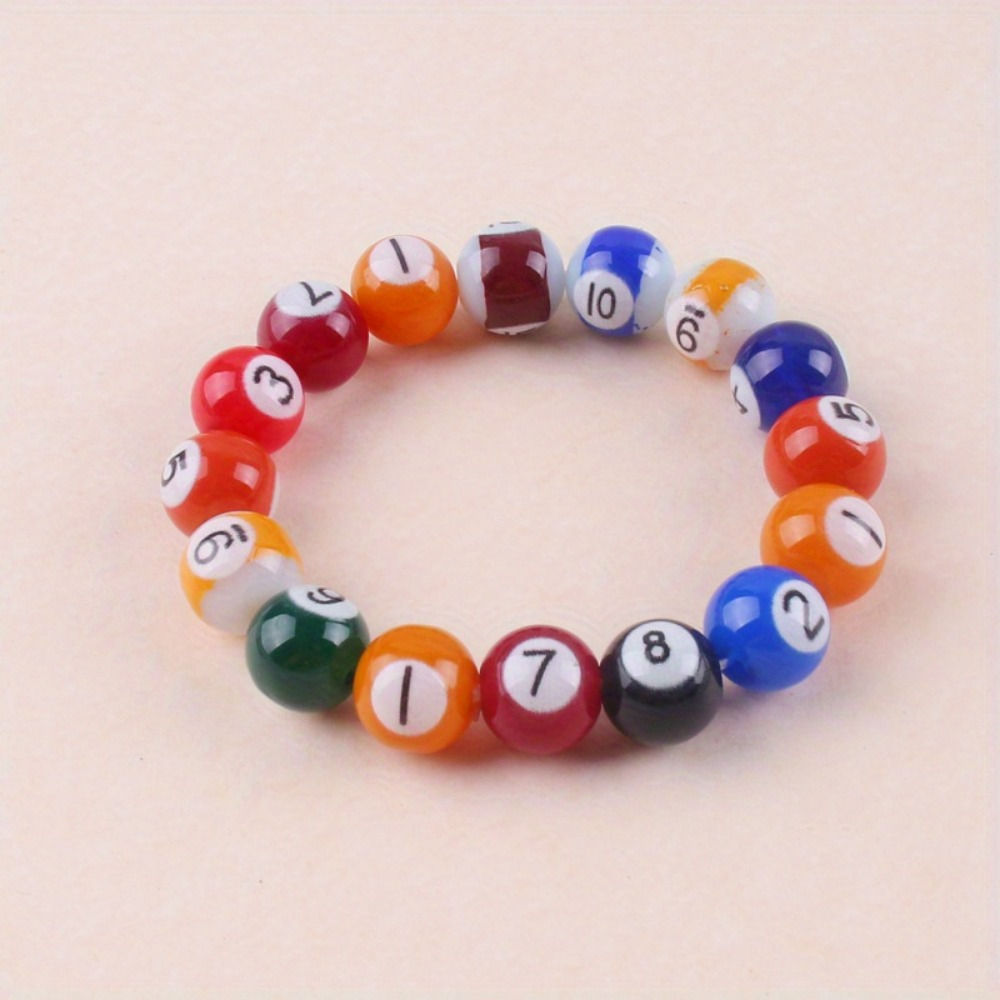 TEMU 1pc Bohemian Retro Billiards Numbered Bead Bracelet - Multicolor Resin Glass Dome Beads With 8 & 9 Accents, Unisex Jewelry For , Gift , All