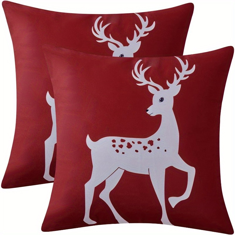 

2pcs Set Rustic Deer Christmas Pillow Covers - 18x18 Inch, Soft Polyester, Farmhouse Style For Home & Bedroom Decor, Pink, Christmas Decor