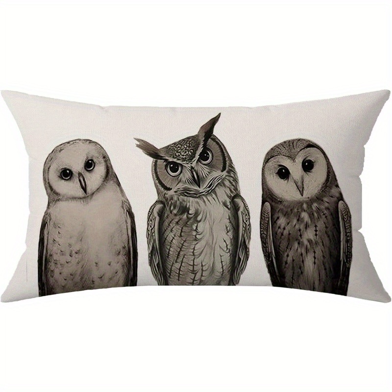 

Farmhouse 1pc 3 Owls Throw Pillow Cover 20x12 Inch, Country-rustic Style Woven Lumbar Cushion Case, Polyester Zippered Pillowcase With Geometric Pattern For Living Room Couch, Machine Washable